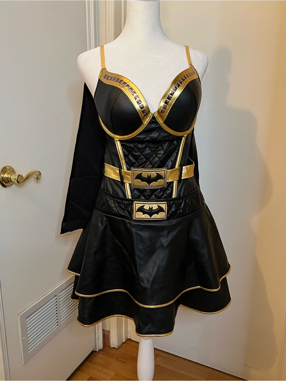 DC Comics Black and Gold Batgirl-Inspired Bustier and skirt with Cape